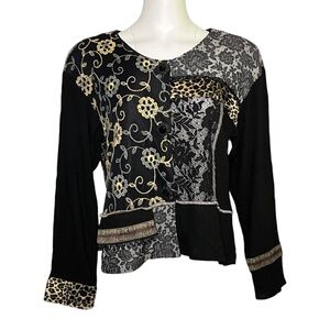 Spencer Alexis Patchwork Artsy Floral Embroidered Festival Top Jacket USA 10 M